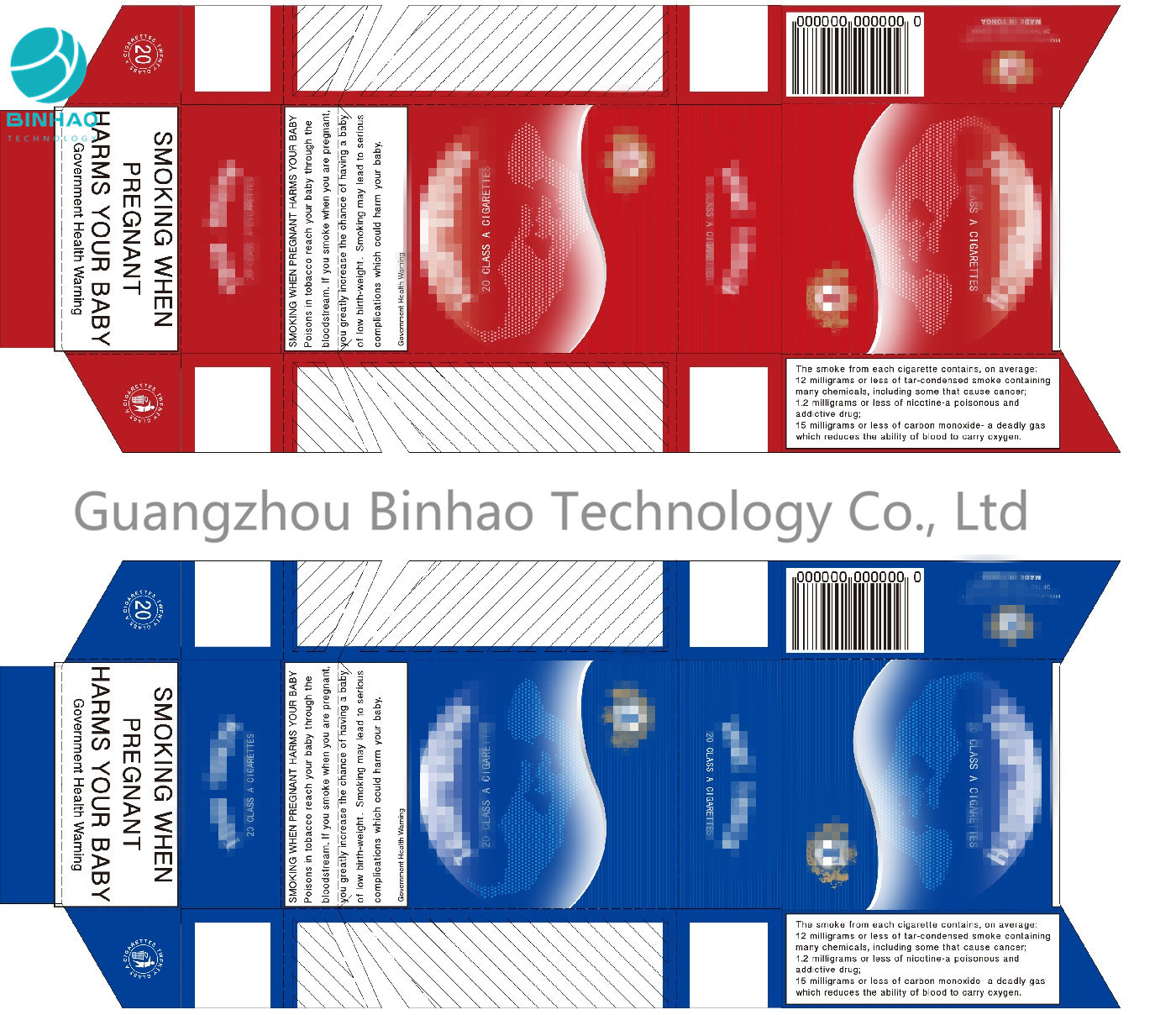 Pacchetto su ordinazione rosso del fumo delle portasigarette della carta blu con progettazione di personalità